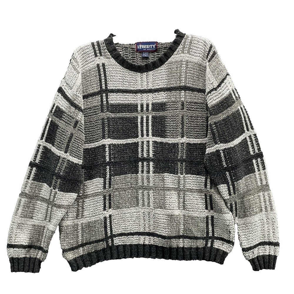 VTG Liberty Sweater Men's XL Preppy Plaid Grandpa Cabin Chunky Academia Fall 90s